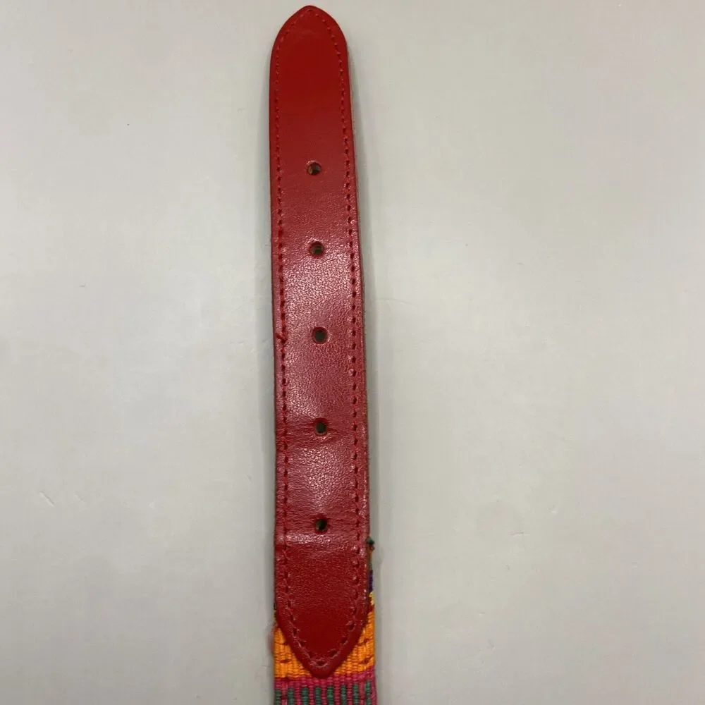 Ribco Belt Red Genuine Leather Size Youth M/L Multicolored Woven Tapestry Fabric